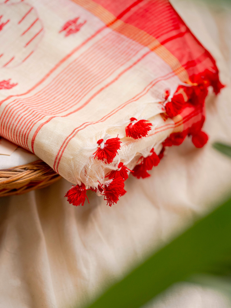 Jhumri Linen Jamdani Handwoven Saree