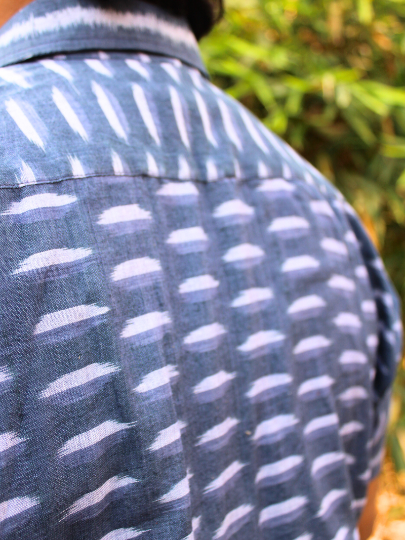 Blue ikat camp collar shirt