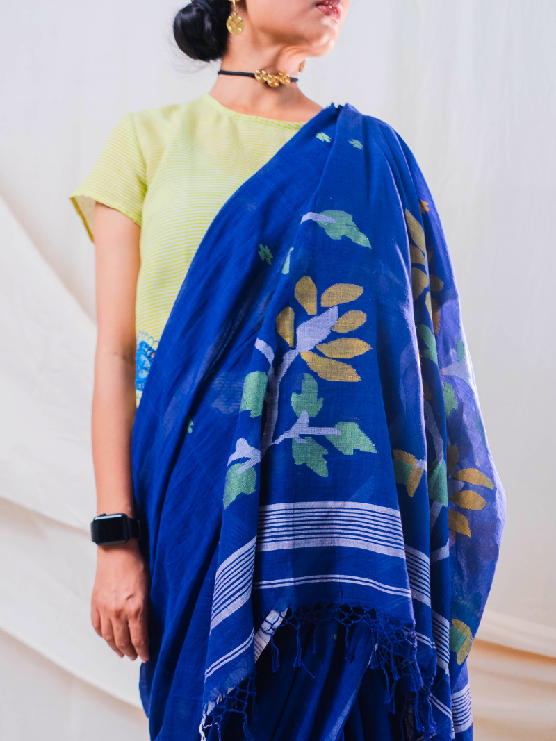 Nela Cotton Jamdani Handwoven Saree
