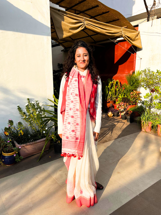 Jhumri Linen Jamdani Handwoven Saree