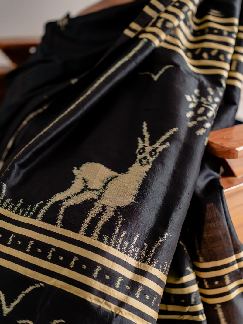 Bagha Silk Ikat Handwoven Saree