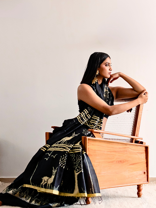 Bagha Silk Ikat Handwoven Saree