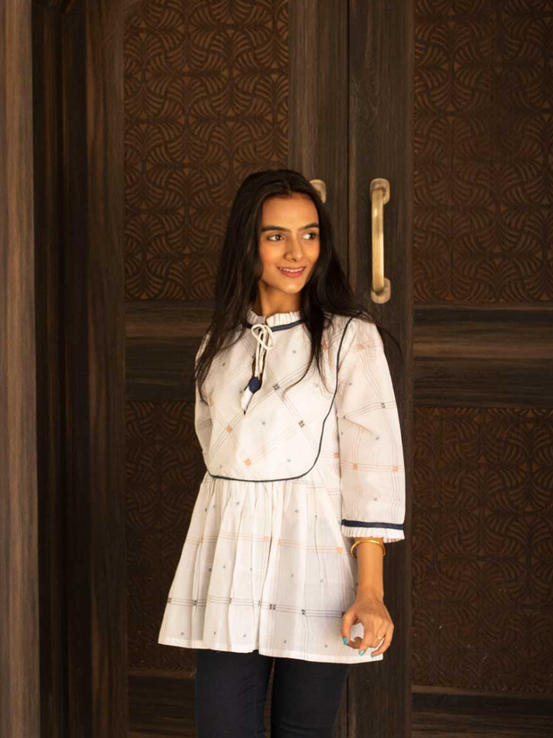 Handwoven White Checkered Top