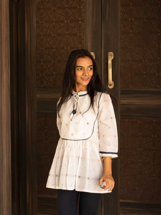 Handwoven White Checkered Top