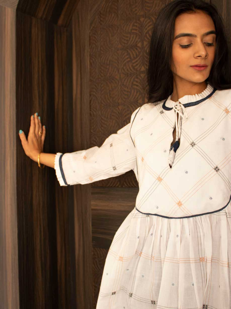 Handwoven White Checkered Top