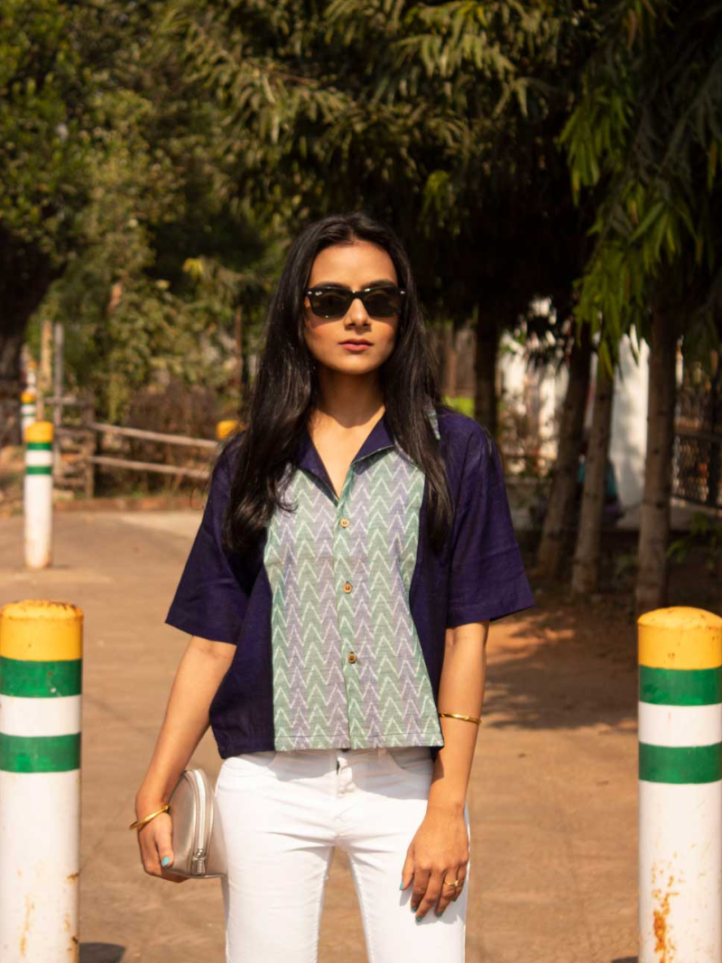 Ikat Patchwork Crop Shirt