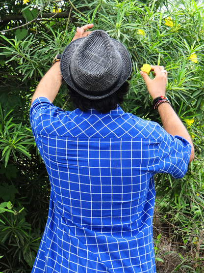 Indigo checks Camp Collar shirt