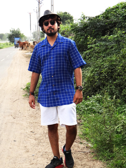 Indigo checks Camp Collar shirt